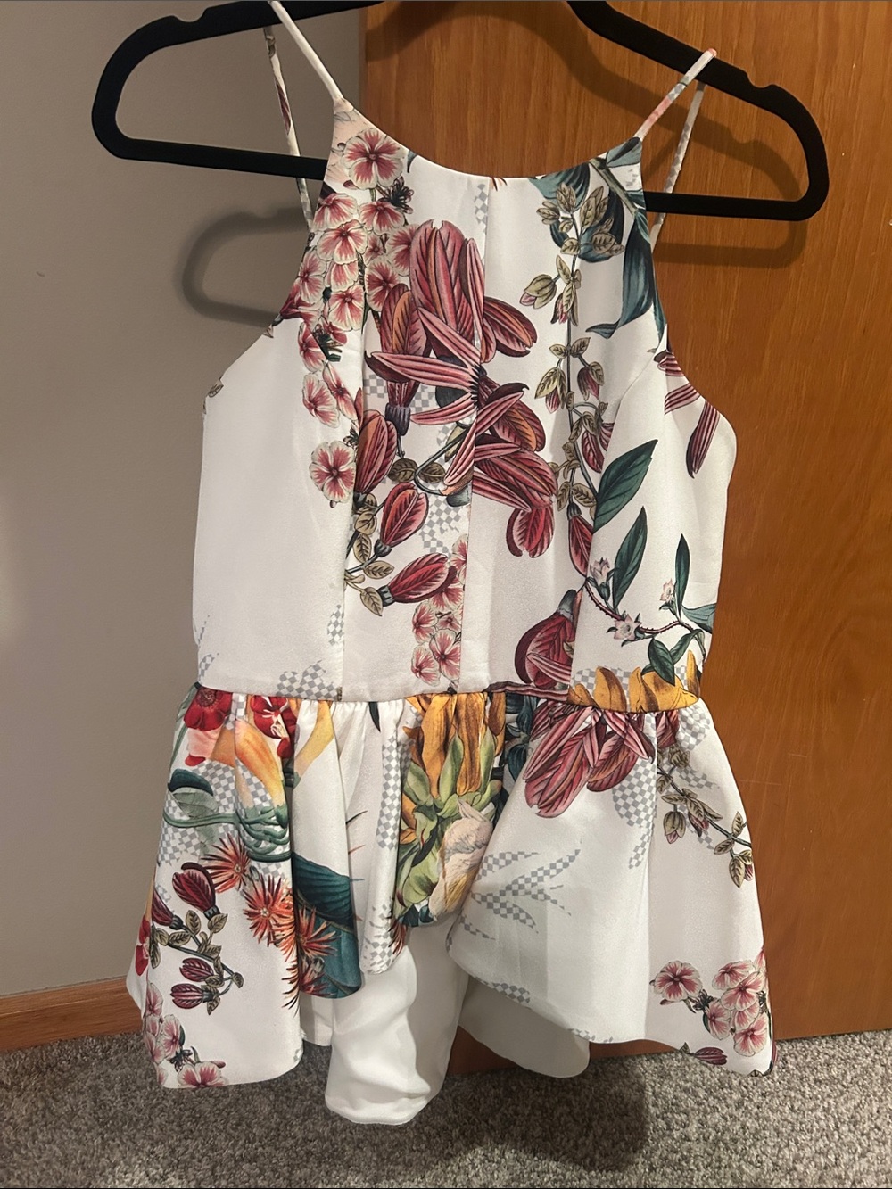 cameo White Floral Halter Romper with Pink, Green & Yellow Accents